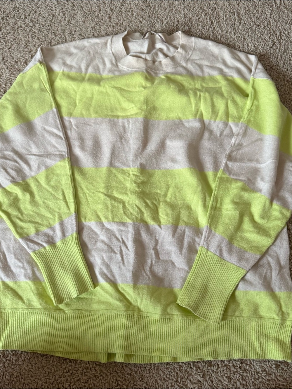 Cream and Neon Lime Stripe Crewneck Sweater